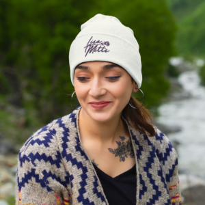 lisa mitts music white beanie